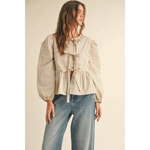 Miou MuseStripe Woven Blouse Tie Front